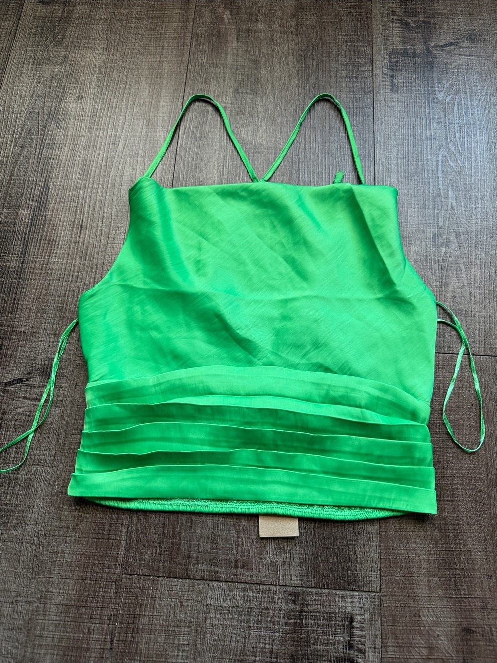 DO+BE Bright Green Pleated-Hem Camisole NWT